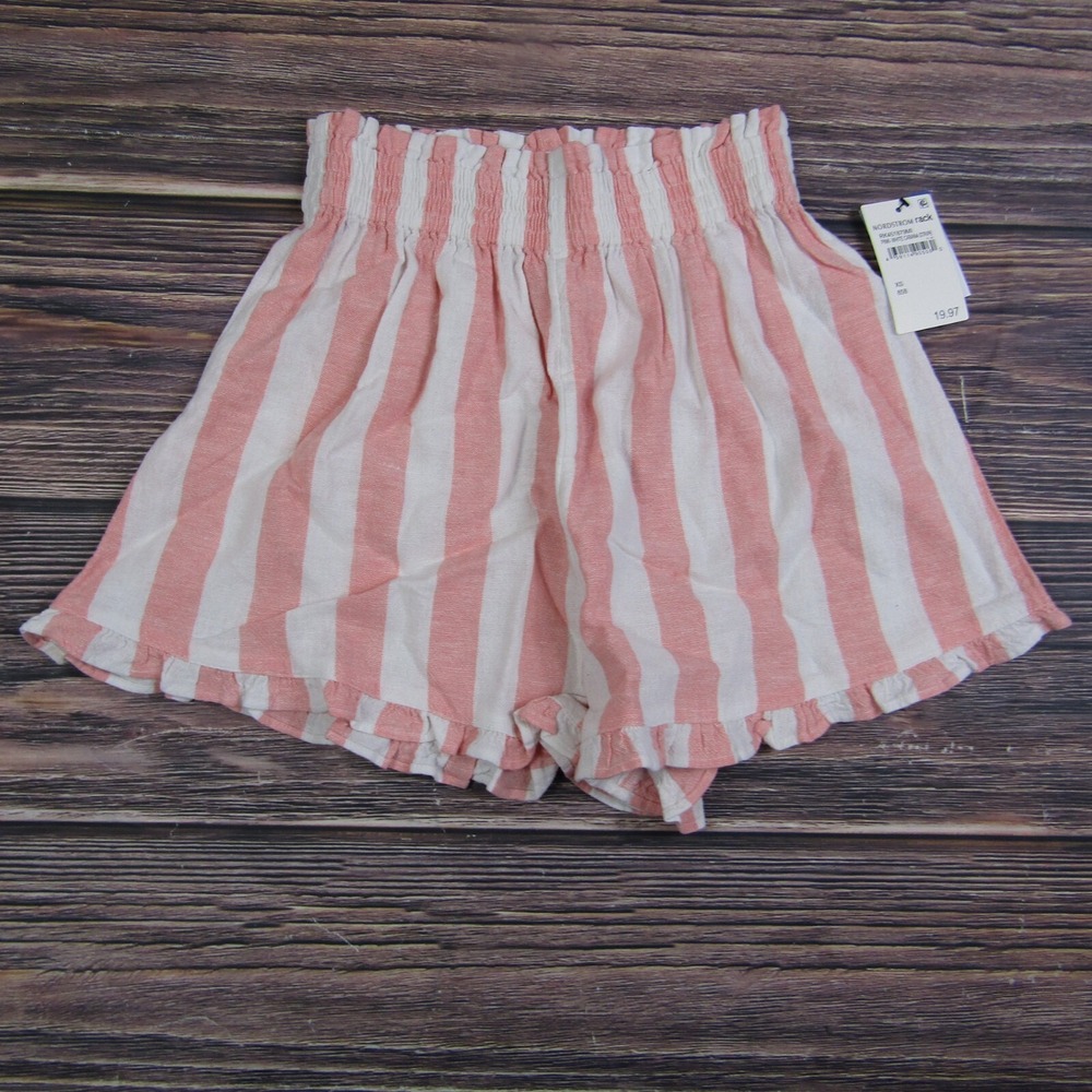 Abound NEW Womens XS Pink White Striped Shorts High‎ Waist Wide Linen Blend